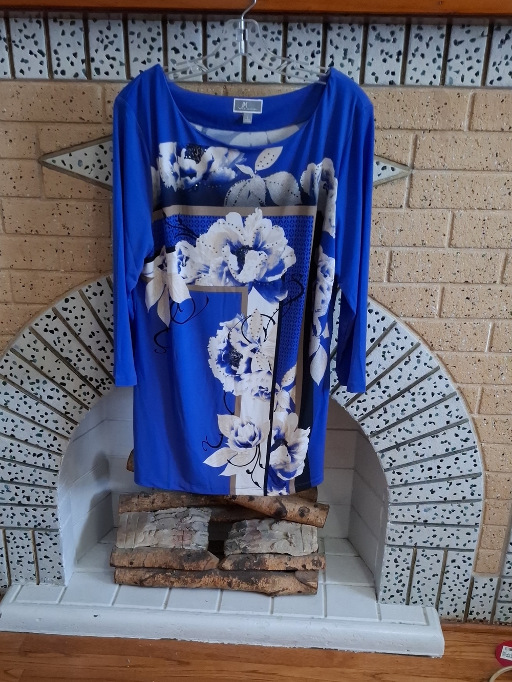 JM Collection Royal Blue Floral Scoop-Neck Tunic